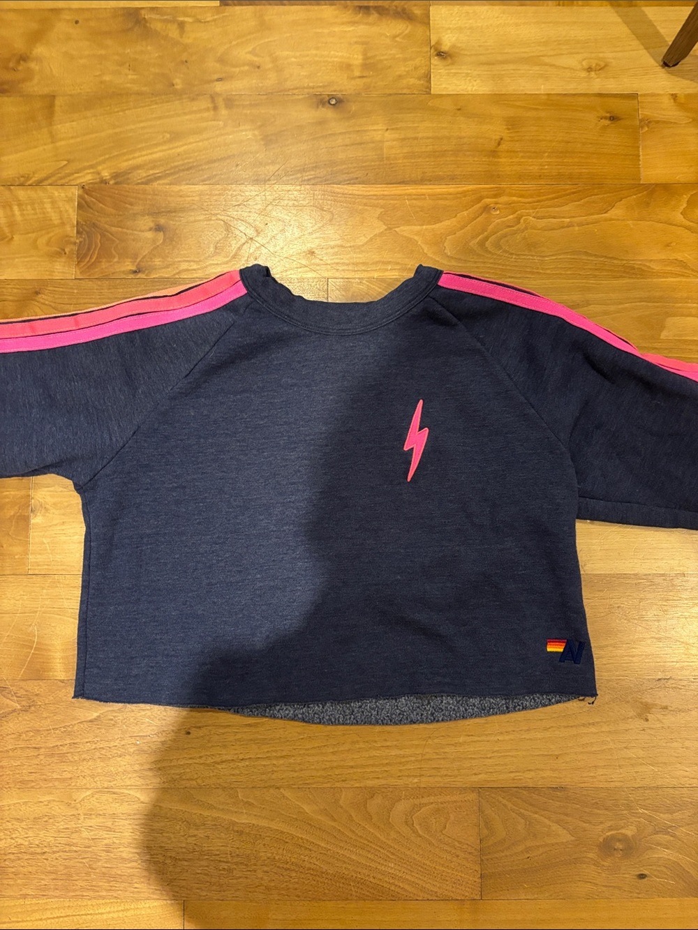 Aviator Nation Navy-Grayish Cropped Sweatshirt with Neon Stripes